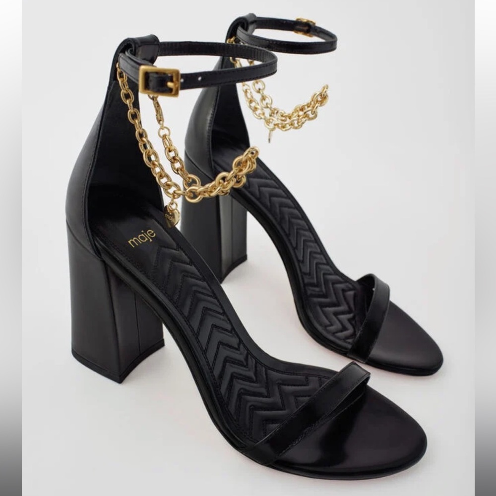 NEW & never worn MAJE High heel sandals with gold-tone chain